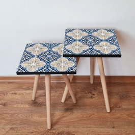 Hanah Home Mesa Nido 2 Piezas Azul Marino, Blanco y Crema